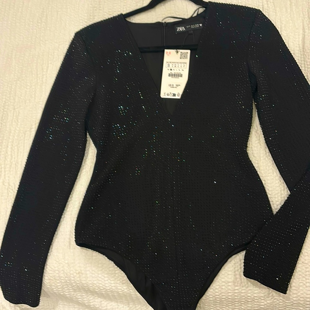 Black beaded bodysuit